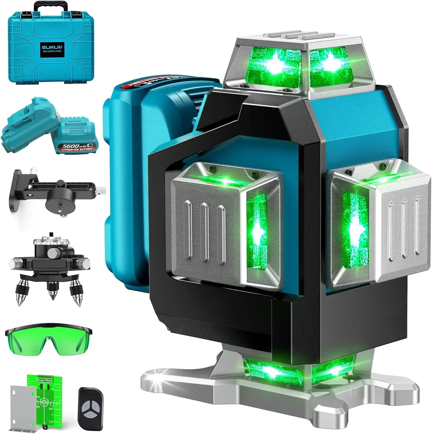 

Elikliv Laser Level 4x360 Self Leveling 200Ft Green Laser Level Lines Tool for Construction＆Picture Hanging,Batterie(16Hrs)