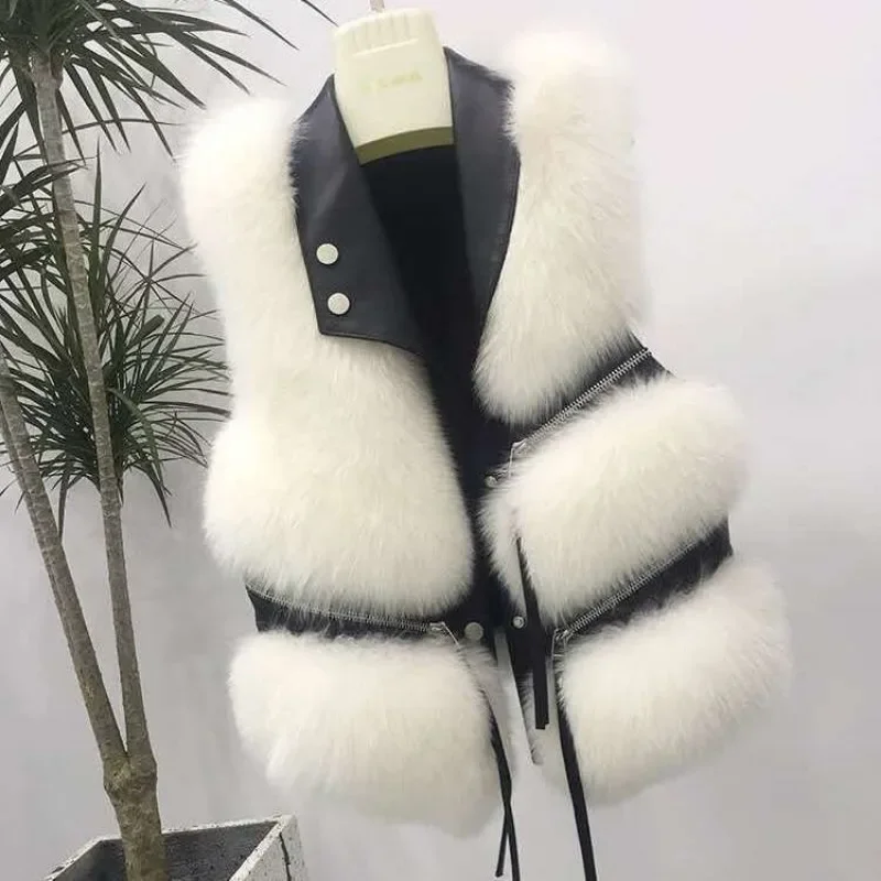 Fur Vest Women's Lapel Without Cufflinks Slim Fitting Faux Fur Jacket Fur Jacket