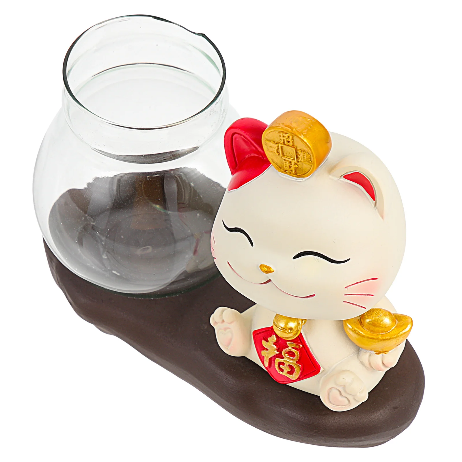 

Luck Cat Resin Hydroponic Vase Stylish Glass Flower Arrangement Vase Office Desktop Decor Natural Table Decoration