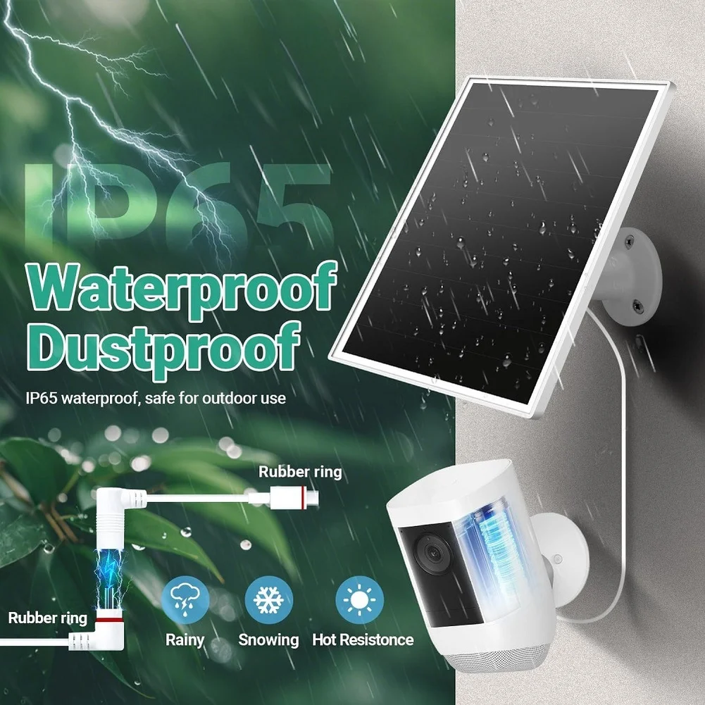 1 Piece 6W Monocrystalline Solar Panel With Type C And DC3.5 IP65 Waterproof For Video Doorbell Security Camera Outdoor - view 5