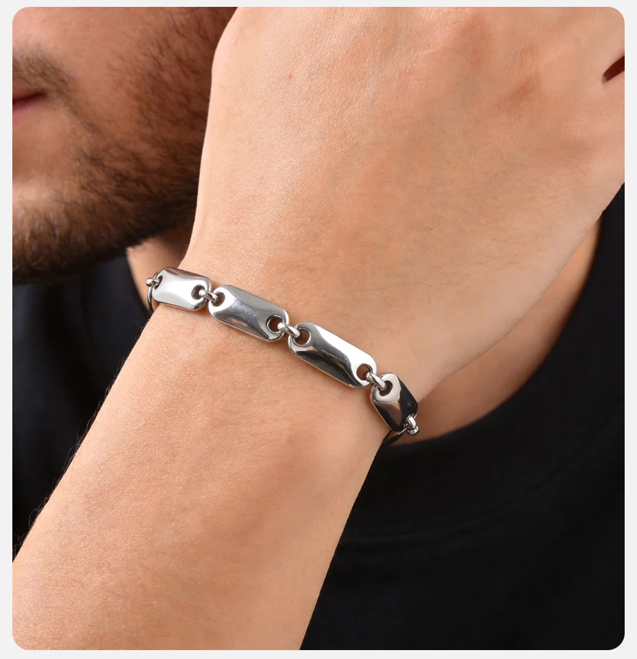 Vnox Silberfarbene Gliederarmbänder für Herren, Edelstahl, verstellbar, 18–23 cm Länge, modisches Hip-Hop-Armband für Männer und Jungen, Geschenk für Papa – Detail 3