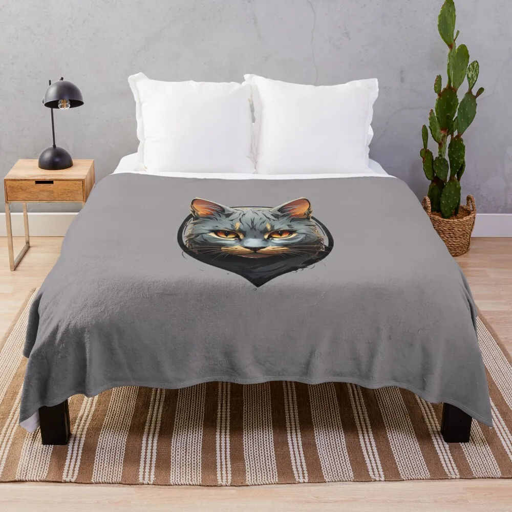 GRAY CAT'S ENIGMATIC GAZE Throw Blanket blankets ands Moving Personalized Gift Bed Blankets