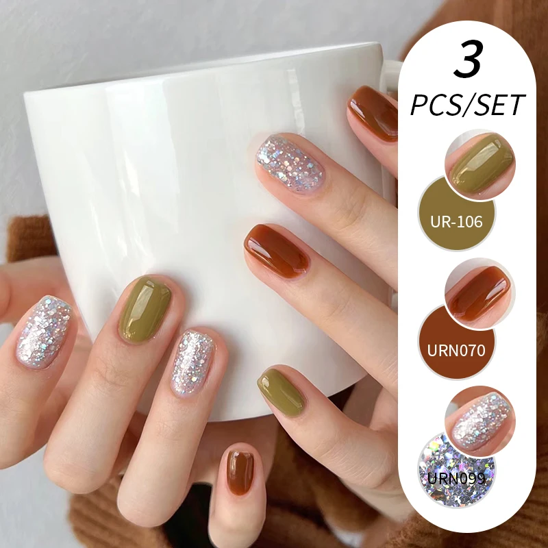 UR SUGAR 7.5ml 3PCS Nail Gel Set Autumn Glitter Nail Gel Polish Semi Permanent Varnish Nail Gel UV LED Manicure Nail Art Design