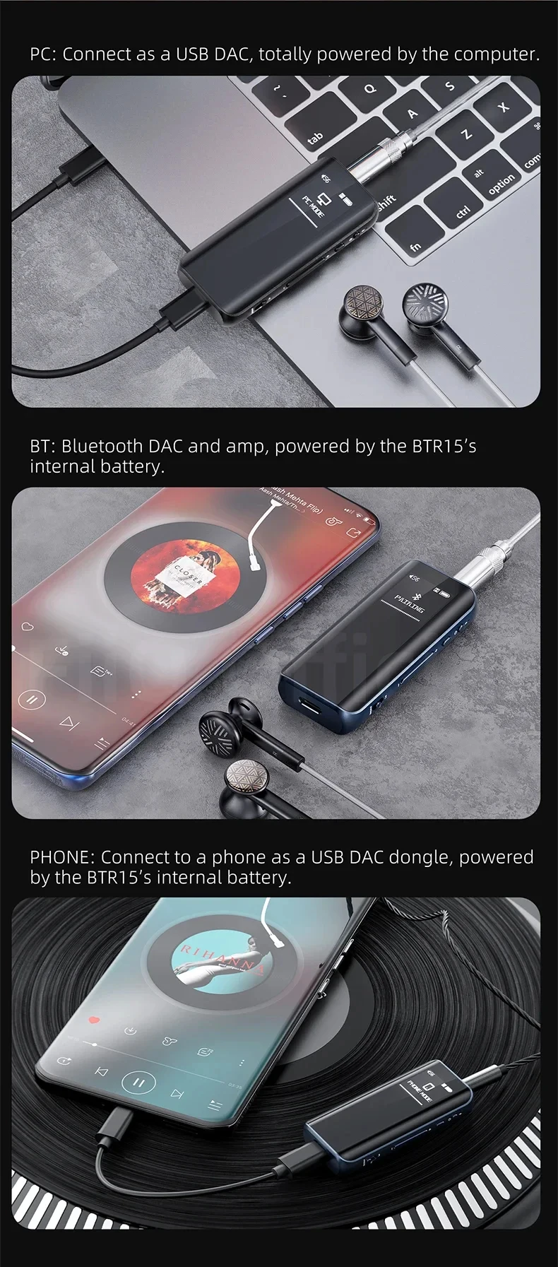 FiiO BTR15 Bluetooth 5.1 Receiver USB DAC AMP Hi-Res Headphone Amplifier 2* ES9219MQ DSD256 LDAC / aptX 3.5 / 4.4mm Output Case