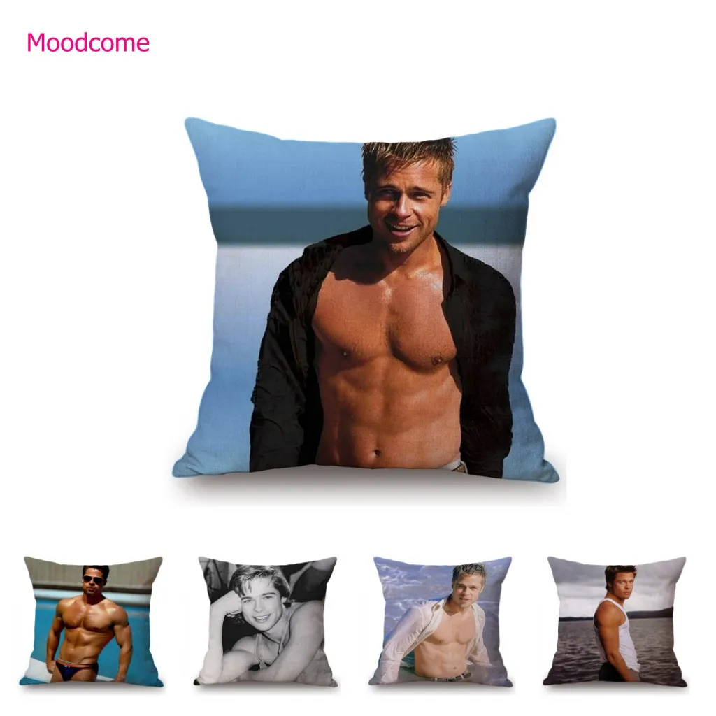 Sexy Handsome Super Star Brad Pitt Muscle Man Fans Gift Cotton Linen Sofa Throw Pillow Case Home Decoration Art Cushion Cover