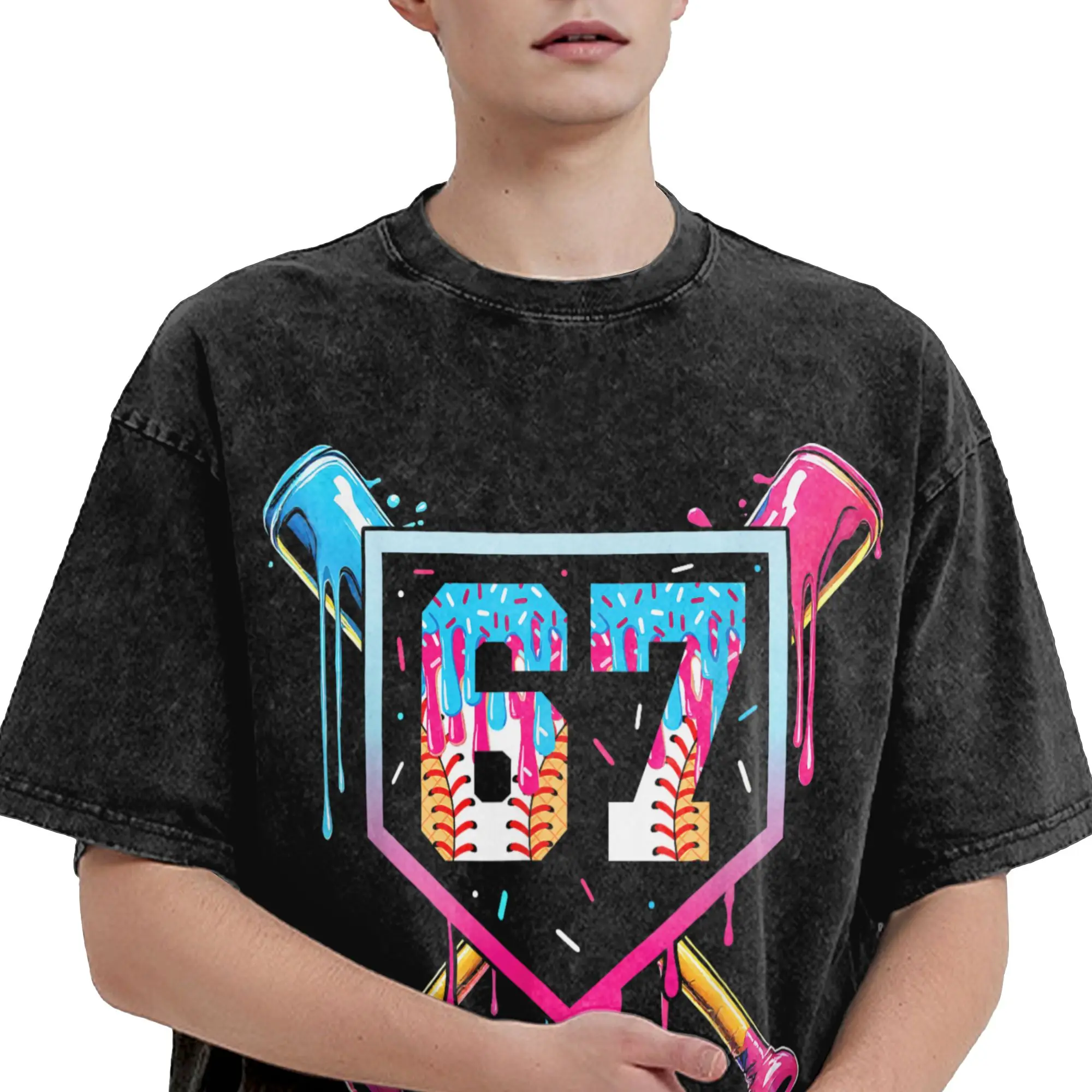 البيسبول الآيس كريم بالتنقيط رقم 67 لاعب 67th عيد ميلاد تي شيرت الرجال القطن تيز الجولة الرقبة قصيرة الأكمام تي شيرت ملابس الصيف