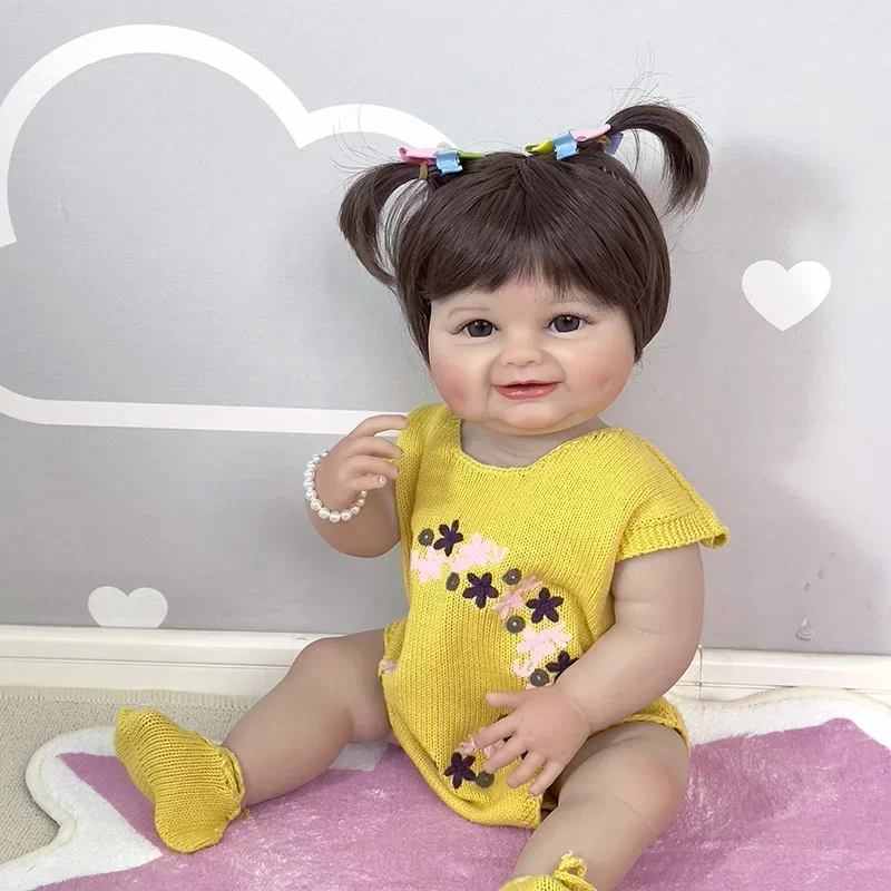 

55CM Reborn Toddler Smiling Baby Happy Girl Doll Full Body Soft Silicone Lifelike Soft Touch High Quality Doll Gifts