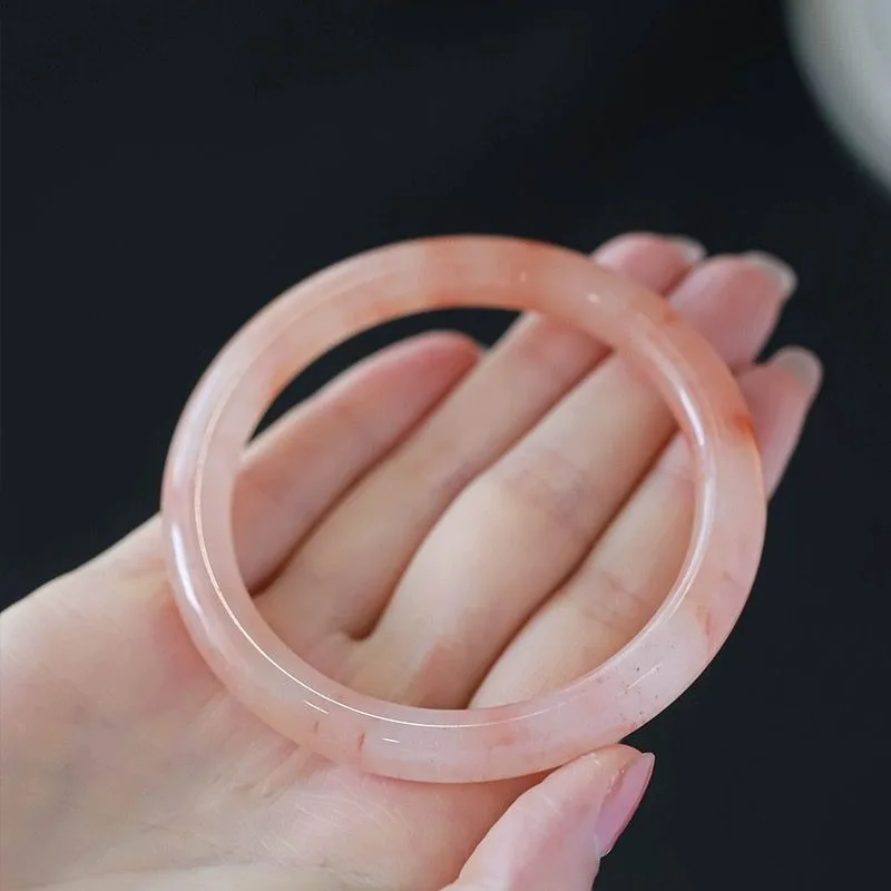 

Peach Blossom Brewing Girl's Young Pink Gold Silk Jade Girl Thin Round Bar Bracelet She Taicui