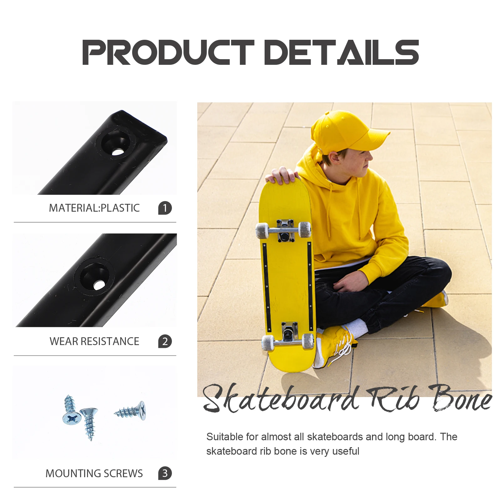 

2Pcs Sturdy Skateboard Rib Bone Rails Anti-Collision Plastic Replacement Parts for Longboards and Skateboards Skateboard Rail