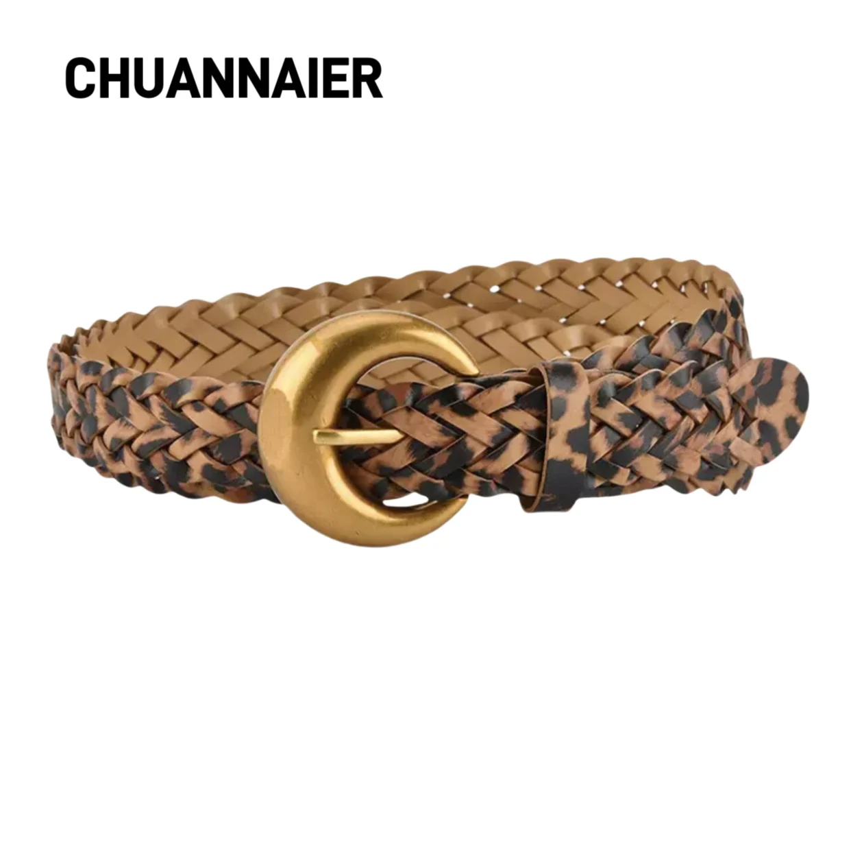 

Luxury Trend Sweet Cool Leopard Print Woven Women's Belt High-end Feel Versatile Buckle Women's Belt