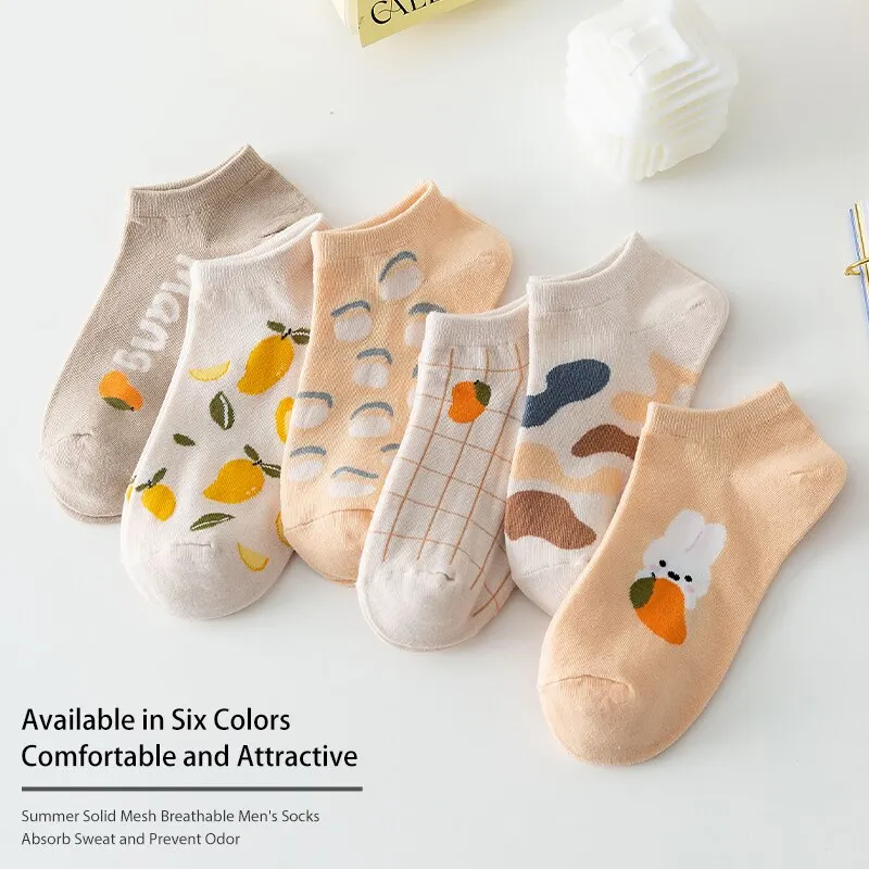 6 Pair Women Is Cotton Simple Lemon Rabbit Letter Slogan Fashion Sweet Cute Comfortable Low Top Socks