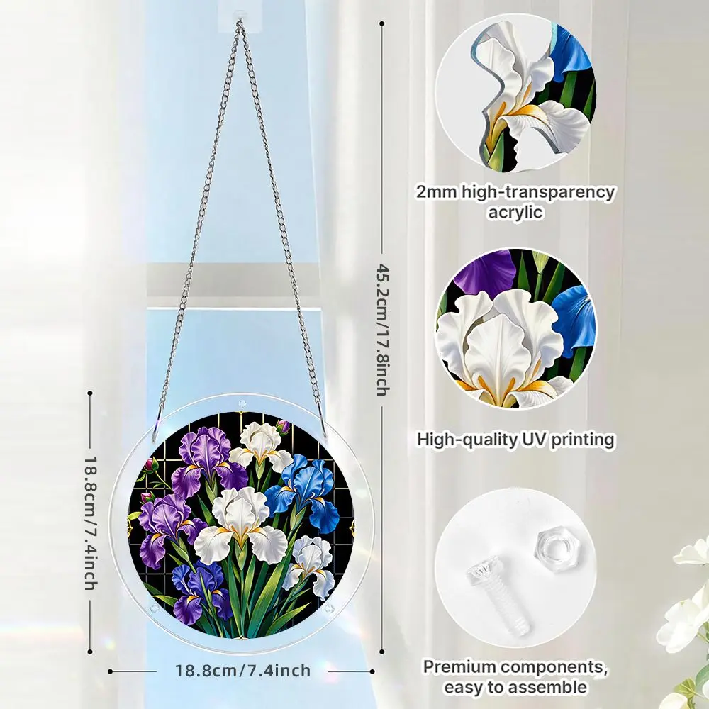 Iris Flower Stained Glass Style Acrylic Puzzle Suncatcher, 57 Pieces Acrylic Jigsaw Puzzle Ornaments For Window Hanging & Home