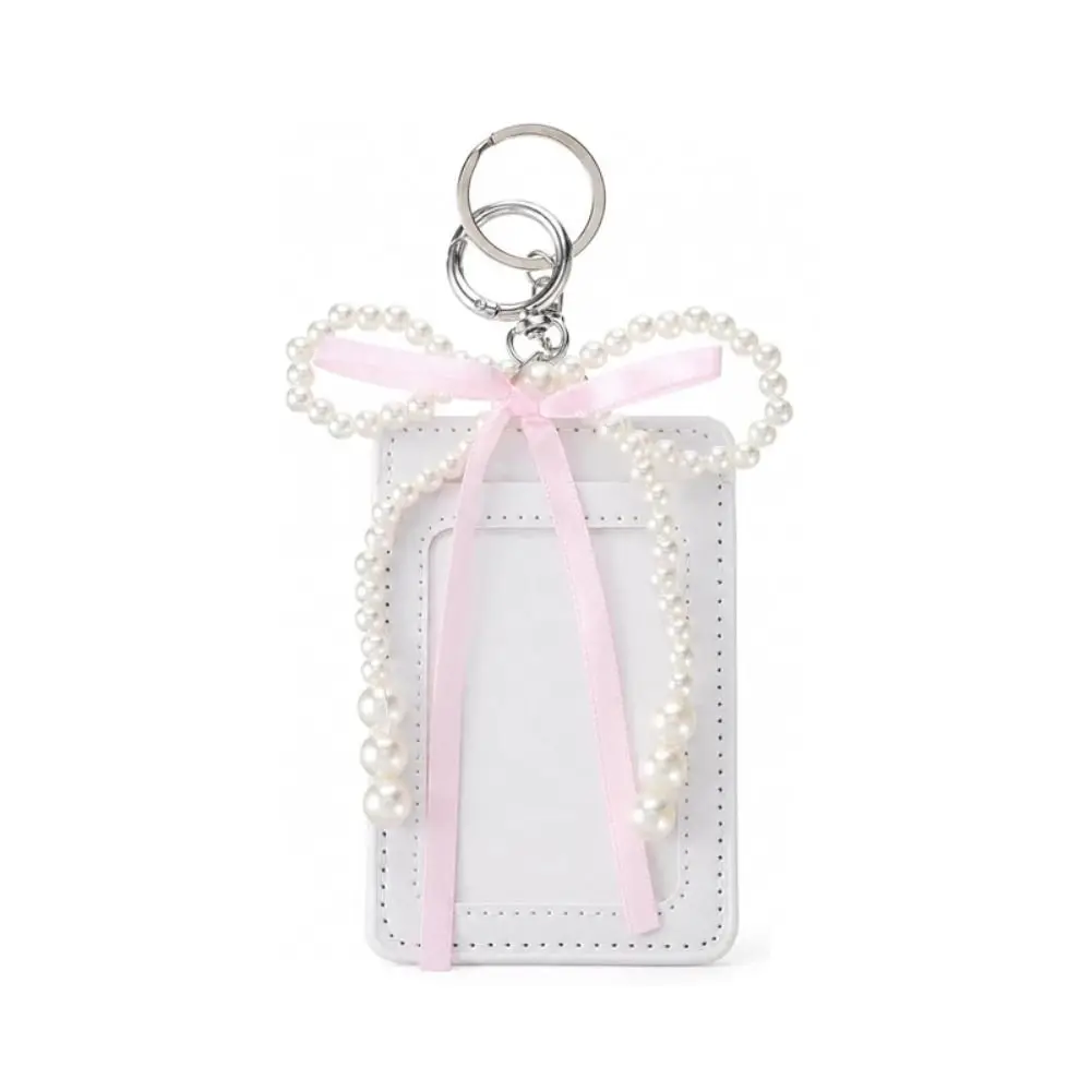 Stylish INS Style Cute Photocard Holder Pearl Bow Decorative Photos Bag Charm Soft PU Protective Girls Photocard Case Bag Charm