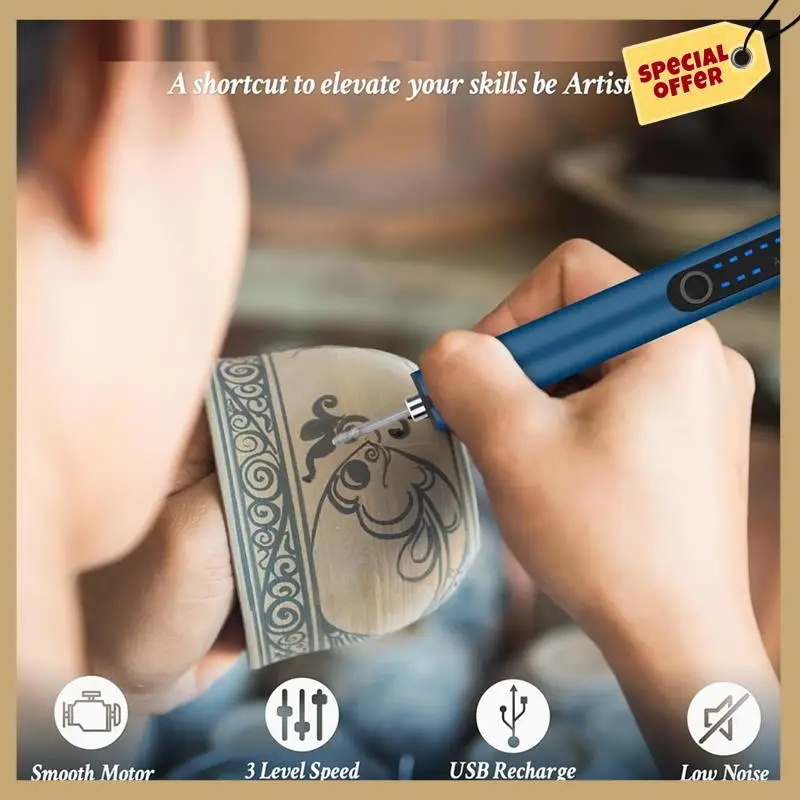 

Classy-Engraving Pen With LED Light, Electric Engraving Pen With 37 Bits, USB Rechargeable Cordless Machine, For Jewelry