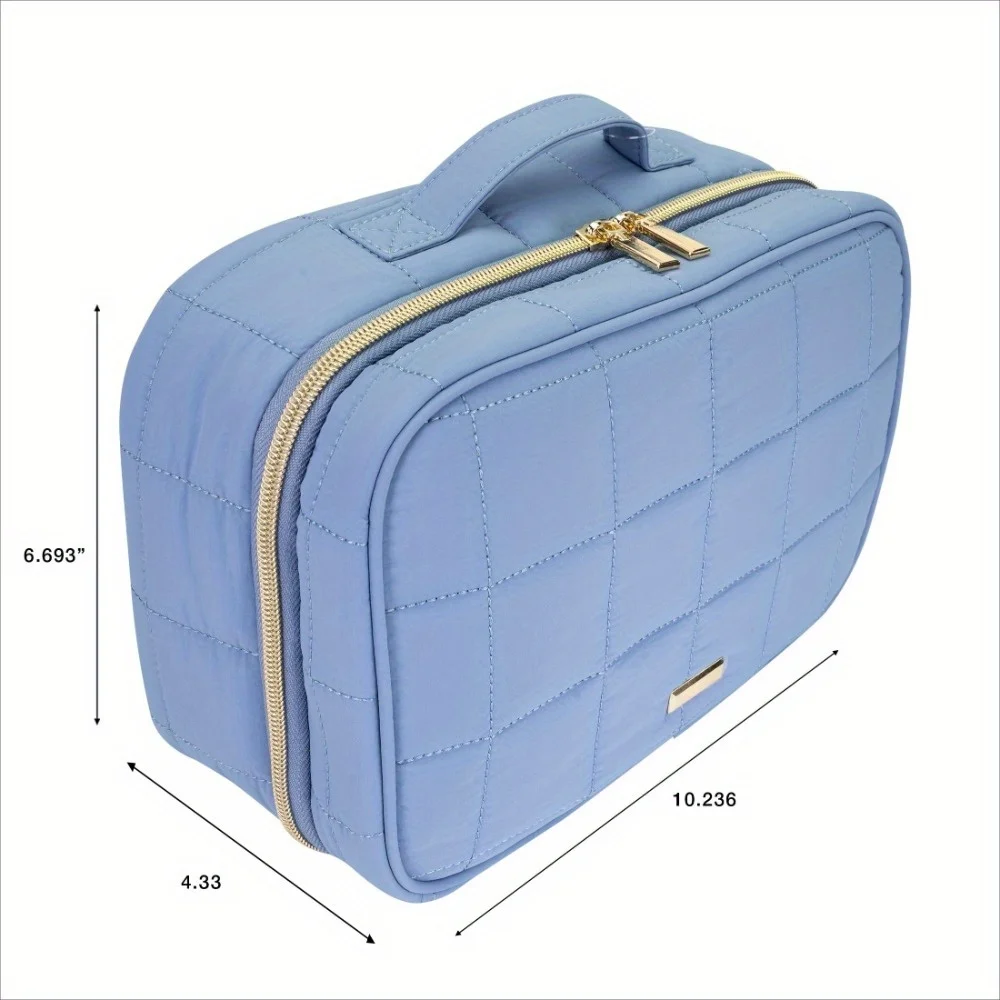 حقيبة مستحضرات التجميل الزرقاء المبطنة للتعليق