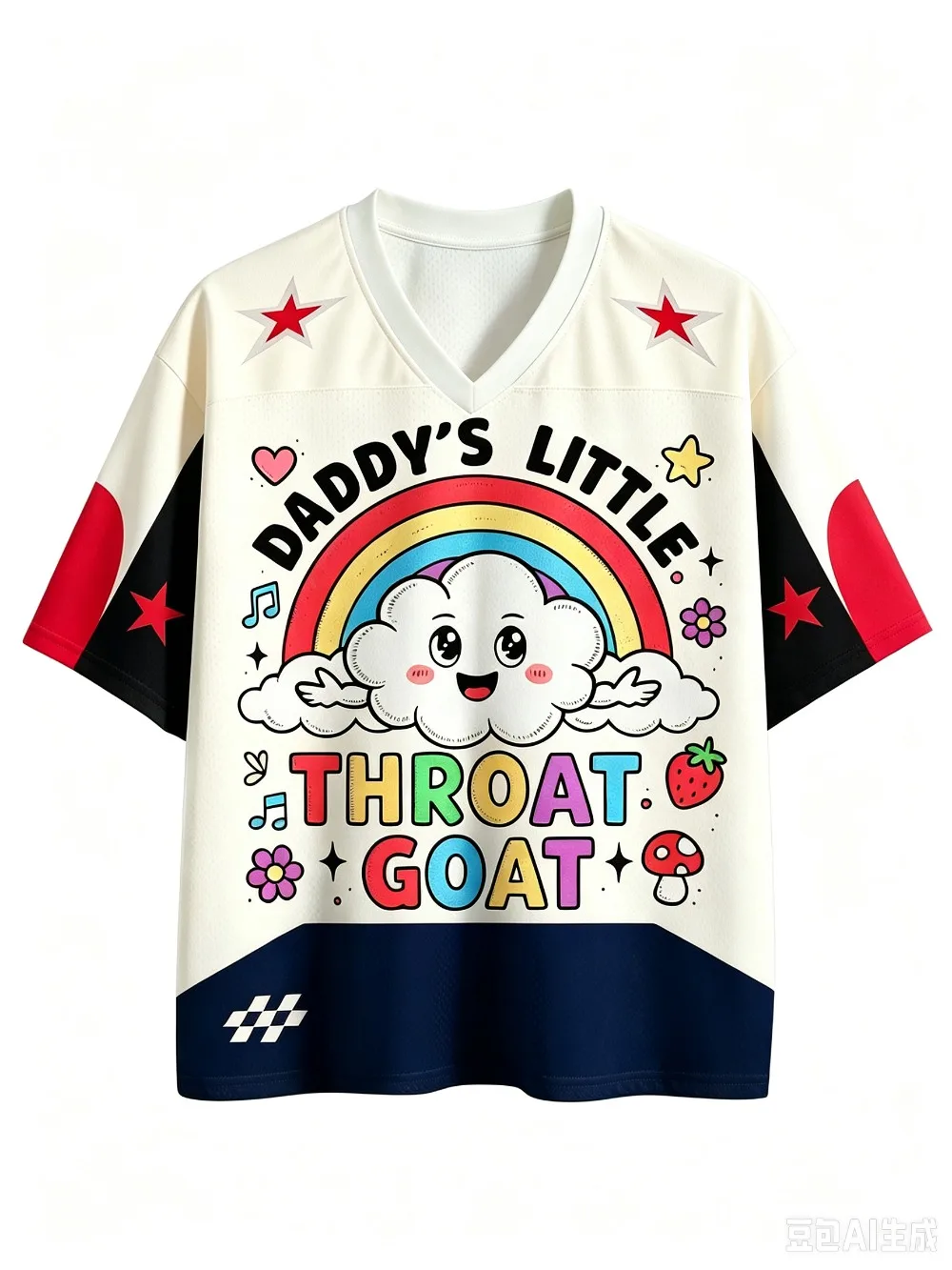 Y2K Rainbow Cloud Pattern 3D Print Men Sports V-neck T-shirt Outdoor Street Casual Fashion Quickdrying Breath Parent-child Cloth