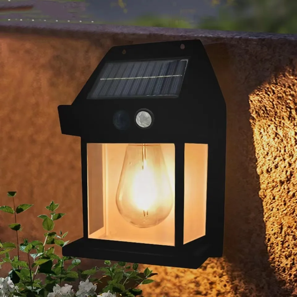 Hanging outdoor courtyard lamp solar tungsten wall lamp box shape motion sensor wall lamp IP65 Garden Lamp 3 lighting mode