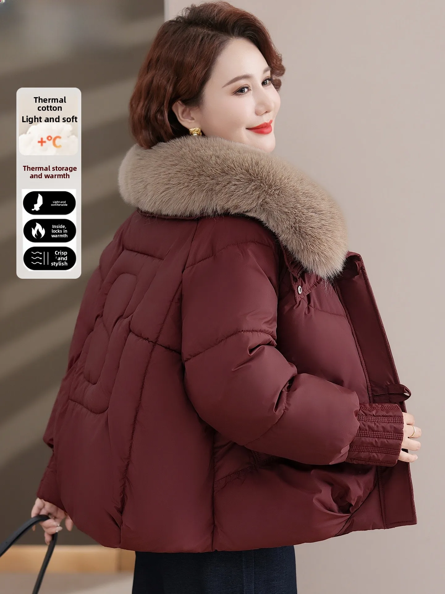 

Warm Cotton Jaet Coat for orter Women in Winter Faionable Loose Fit Polyester Fiber Polyfill Red for Middle-Aged And El...