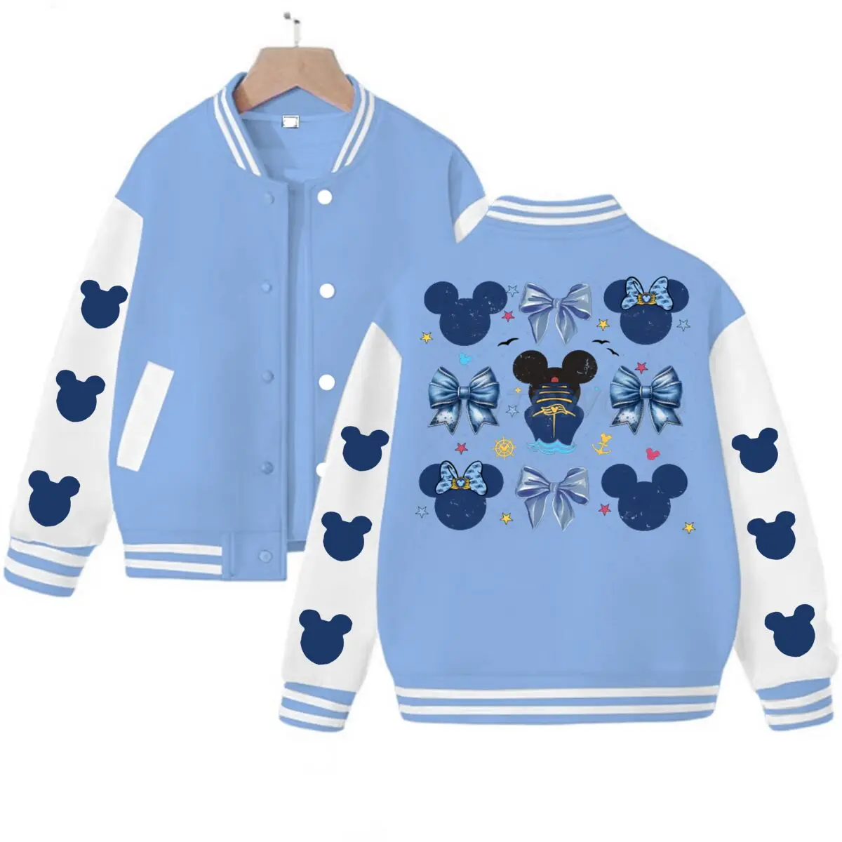 

Vintage Mickey Mouse Minnie Jacket with Classic Character Pattern Baseball Uniform Women Men Long Sleeve Family Matching Clothes