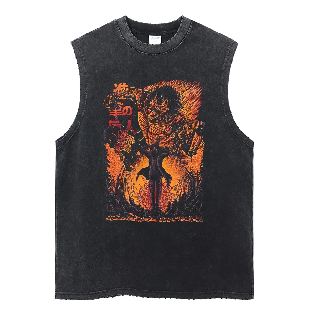Nuevo chaleco de gimnasio Attack on Titan para hombre, camisetas sin mangas con estampado Vintage lavada Y2k de verano, camisas informales sin mangas para mujer, ropa de calle
