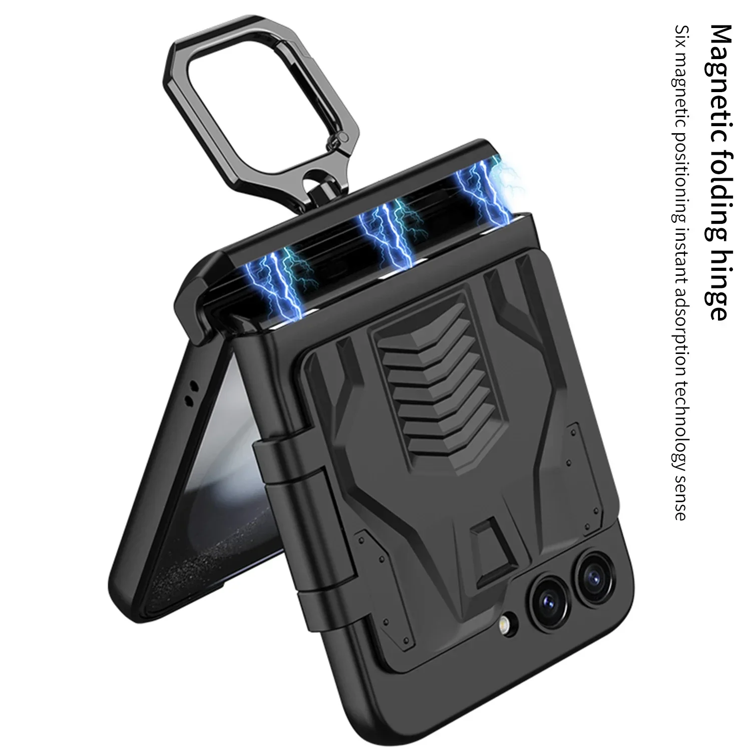 For Samsung Galaxy Z Flip 5 Case Metal Ring Bracket Magnetic Hinge Lens Film All-inclusive Folding Protect Shockproof Hard Cover