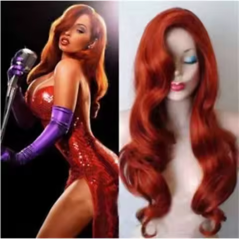 New Anime Jessica Rabbit Hairpiece Curly Wavy Copper Red Long Cosplay Prop Wig