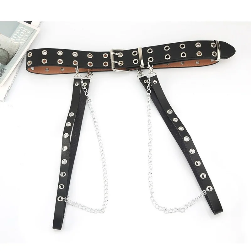 Harajuku Dark Girl Punk Gothic Style Double-breasted Buttonhole Single-breasted Buttonhole Belt Decoration Jk Waist Chain Strap