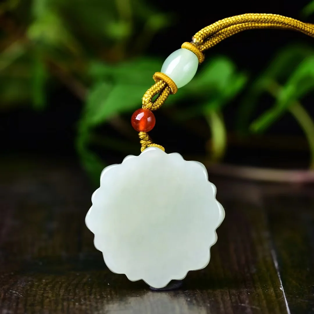 Hotan Jade Exquisite Ice Clear  Lotus Pendant Jewelry 3295#