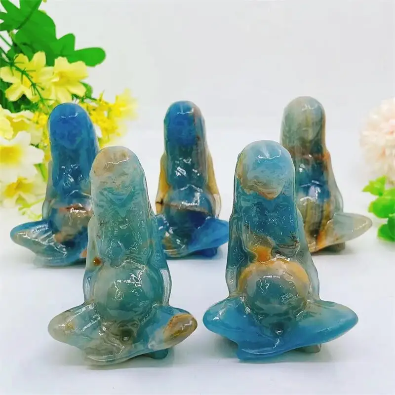 8CM Natural Blue Onyx Goddness Gaia Mother Earth Crystal Sexy Lady Pregnant Woman Art Statue Gift For Decor 1PCS