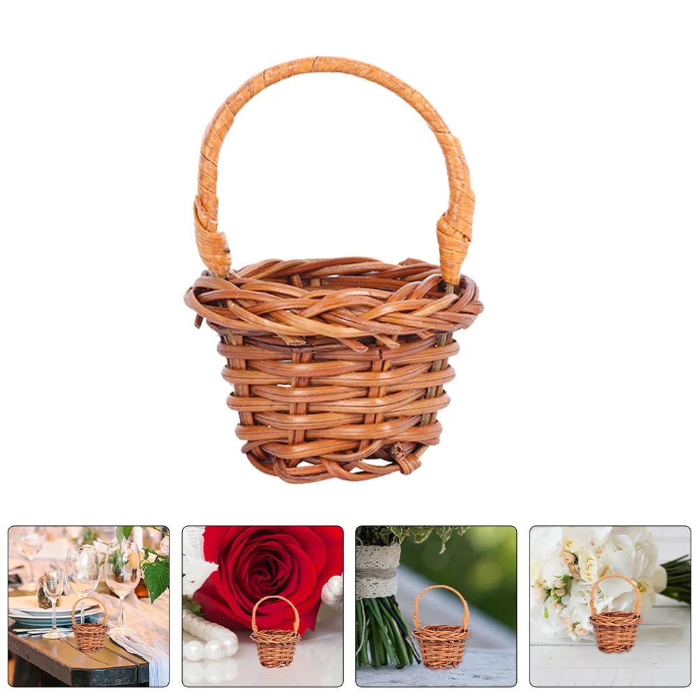 

12 Pcs Mini Shopping Basket Wicker Laundry Flower Miniature Small Weaving Baskets Craft Rattan Baby Decorative