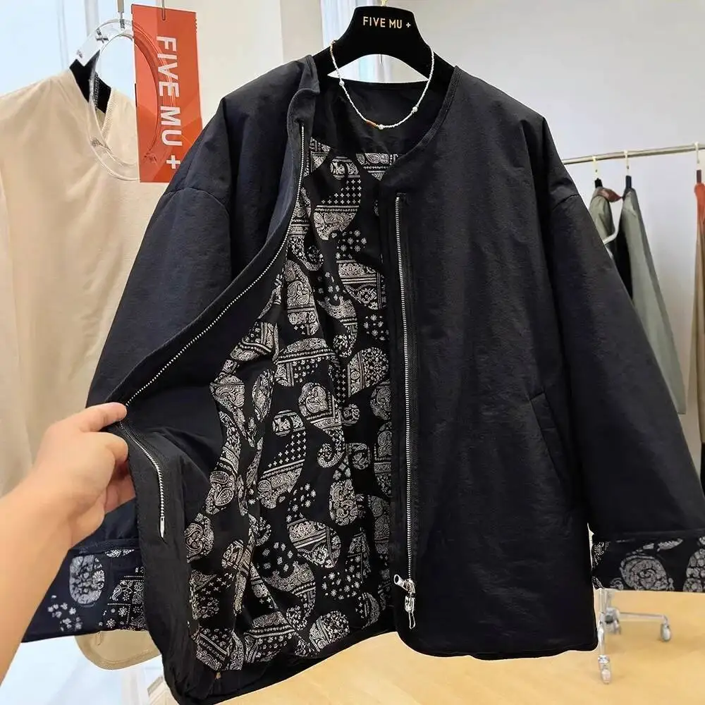 سترة نسائية كلاسيكية فريدة من نوعها برقبة دائرية وسحاب كسول معطف قطني فضفاض غير رسمي للخريف والشتاء بأكمام طويلة من الصين #1