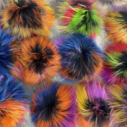 Big Colorful Fluffy Real Fox Fur Raccoon Pompoms With Button DIY Poms Balls Natural Fur Pompons For Hats Caps Shoes Whosale