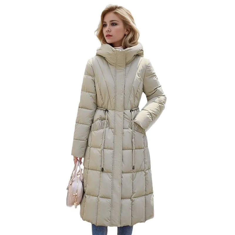 Giacca invernale da donna Demi-season femminile tinta unita con cappuccio lungo piumino sopra il ginocchio Lady Winter Outwears abbigliamento donna