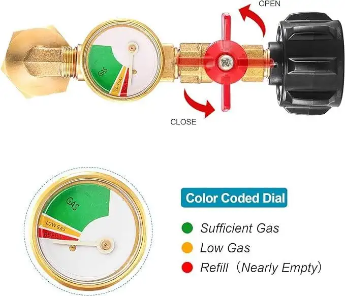 Propane Refill Adapter with Gauge 90 Degrees Refill Pressure Adapter Solid Brass Propane Tank Adapter Reusable Propane Refill