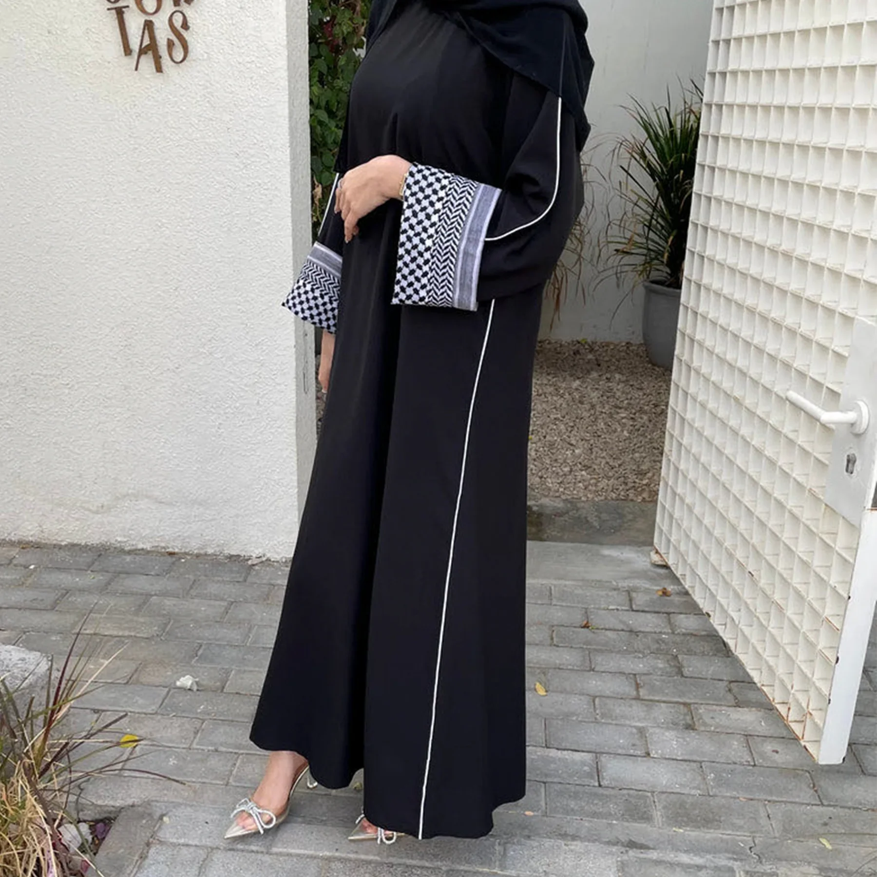 

Ramadan Keffiyeh Cotton Linen Abaya Closed Muslim Hijab Dress Eid Arab Palestine Abayas for Women Dubai Luxury Islam Kaftan Robe