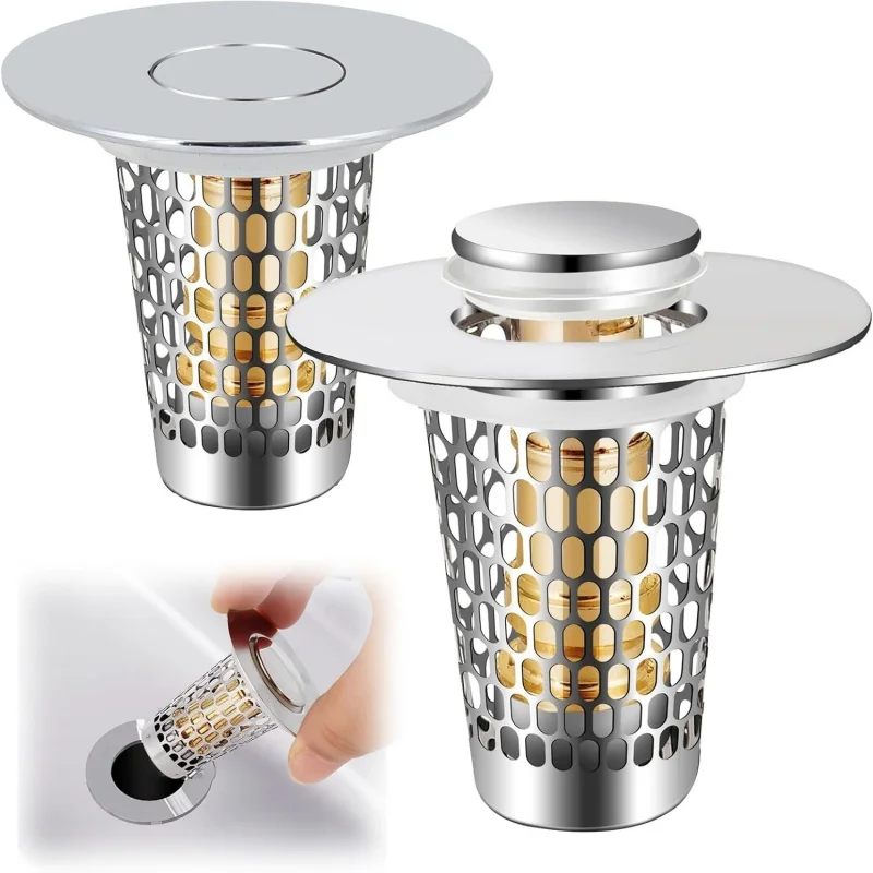Pop Up Sink Drain Strainer Stainless Steel Washbasin Plug Anti Odor Filter Basket Hair Catcher Leak Plug Floor Drain Filter