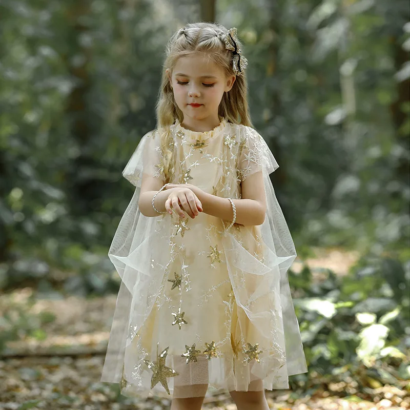 2023 summer Fashion  children girls star sequined princess dresses