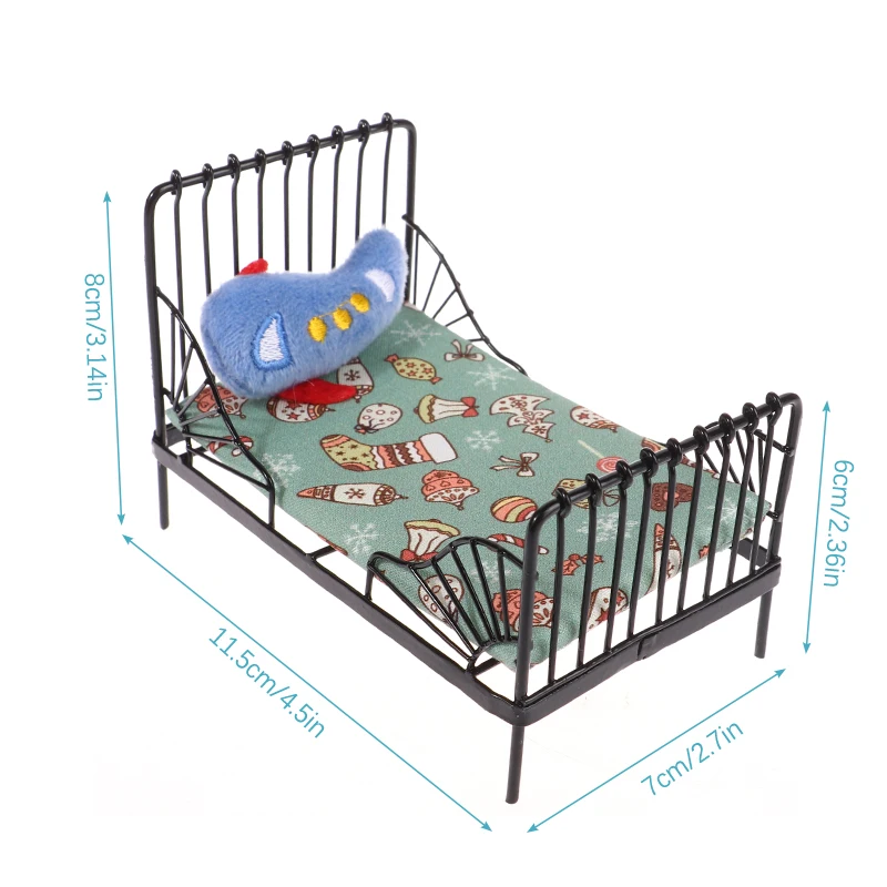 1:12 miniature bed for dolls Dollhouse Iron doll bed Furniture toy children simulation house role play toys collection gifts - Image 6