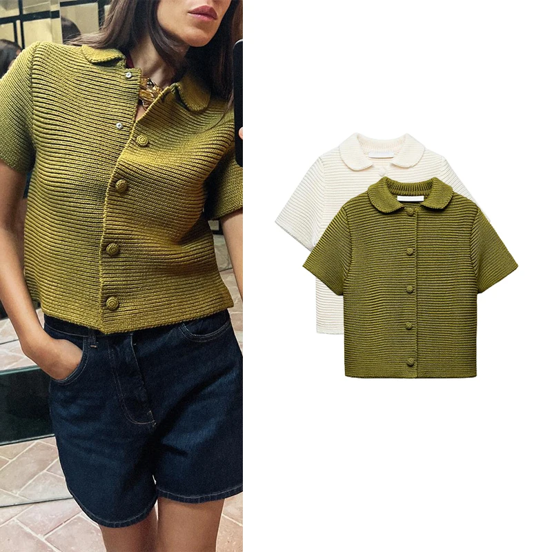 

Autumn 2024 Women's Versatile Thi ort Sve Knitted Casual Cardigan round Collar Open Front Polyester Fiber Regular Length