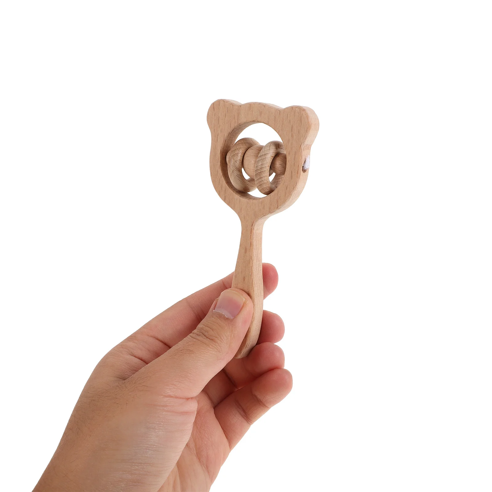 Sonajero de madera para bebé, sonajero multifuncional con forma de mano, sonajero mordedor para bebé, sonajeros de anillo de madera Montessori para bebés