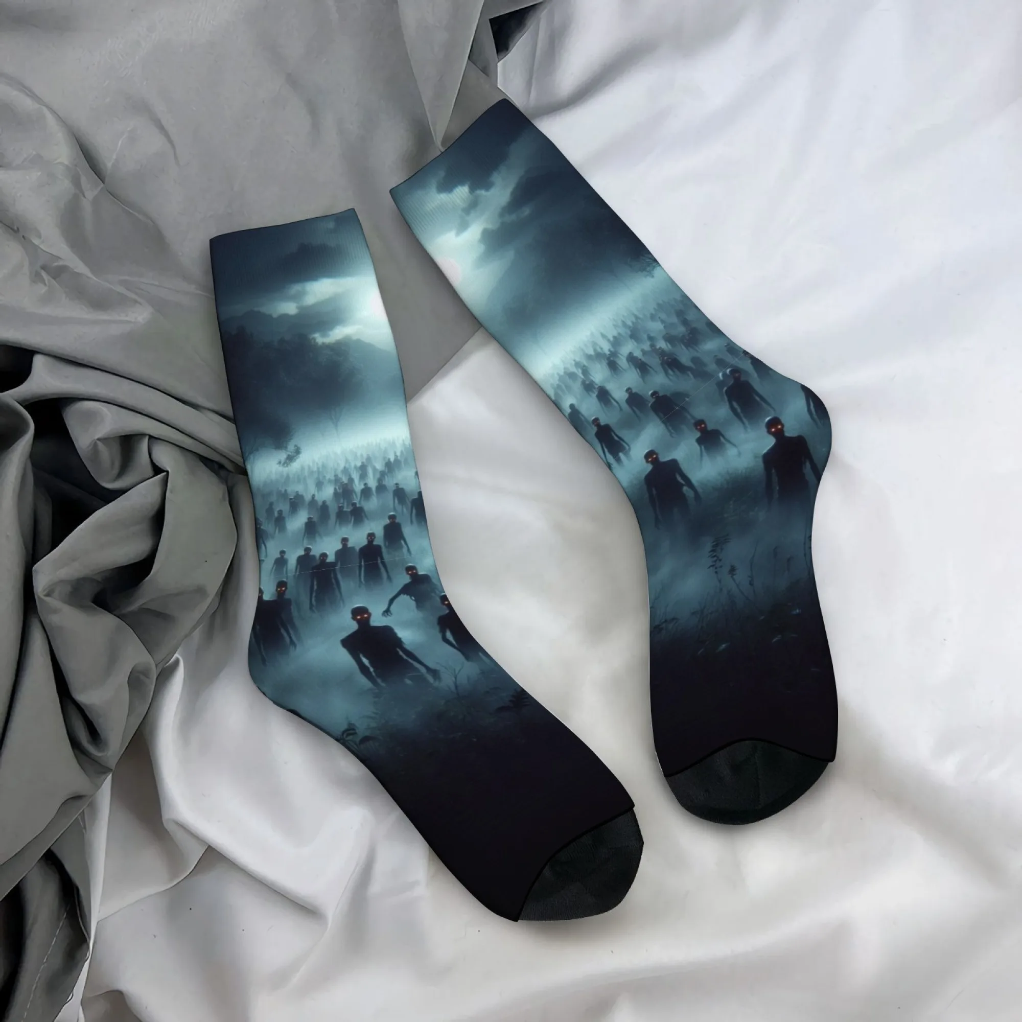 Harajuku Retro Apokalyptischer Horror-Nebel Nacht Zombie-Flut Druck Herrensocken Neuartiger Horror-Apokalypse-Stil Freizeitsocken Geschenk