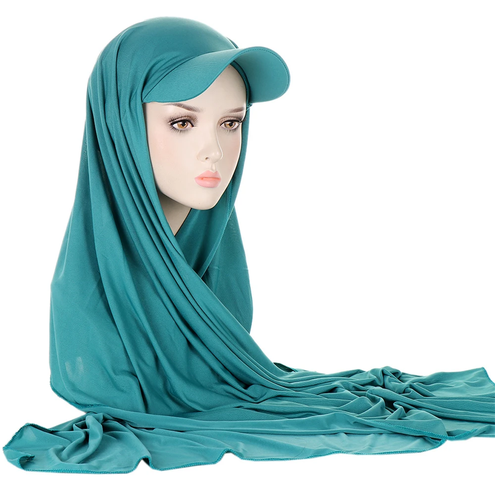 New Fashion Women Hijab Baseball Caps with Instant Jersey Scarf Ready To Wear Hijab Headwrap Islamic Veil Headscarf Shawl Wrap