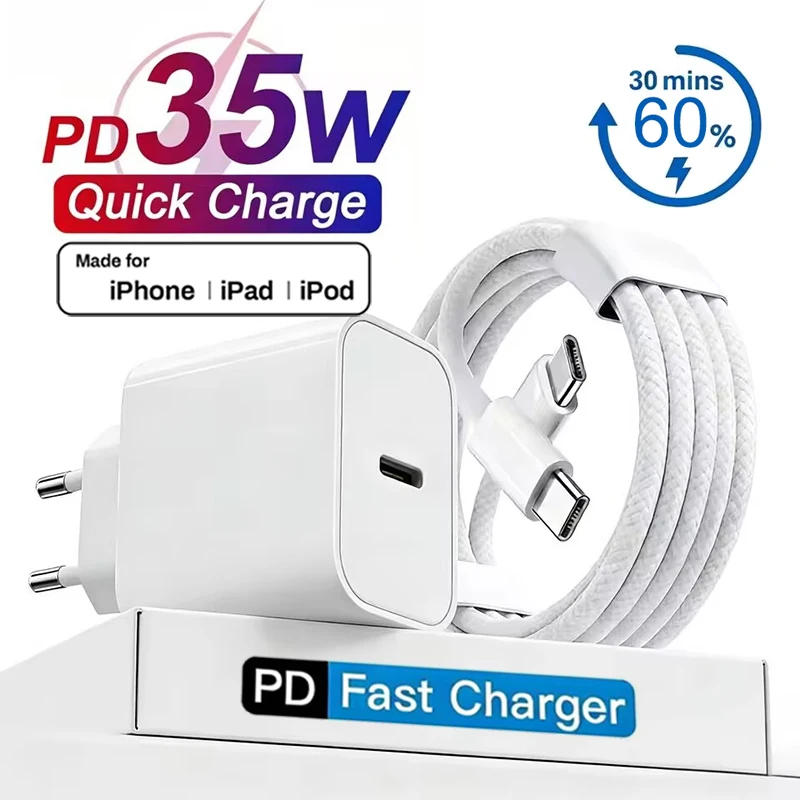Para Apple original 35W tipo C Cargador rápido para iPhone 17 16 15 14 13 12 11 pro Max Samsung S25 xiaomi carga rápida cable de carga