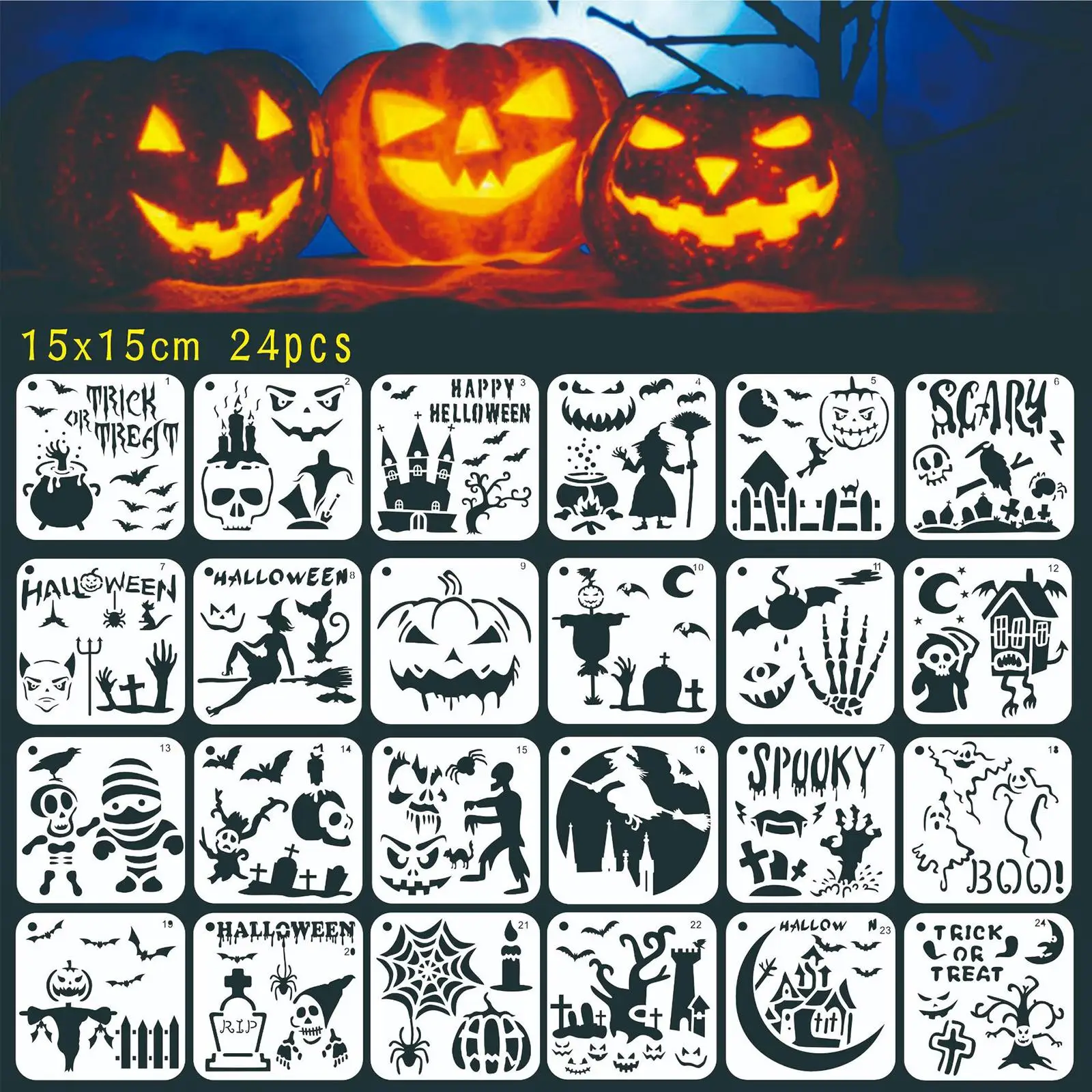 24x Pumpkin Bat Halloween Stencil Template Craft Stencils Set DIY