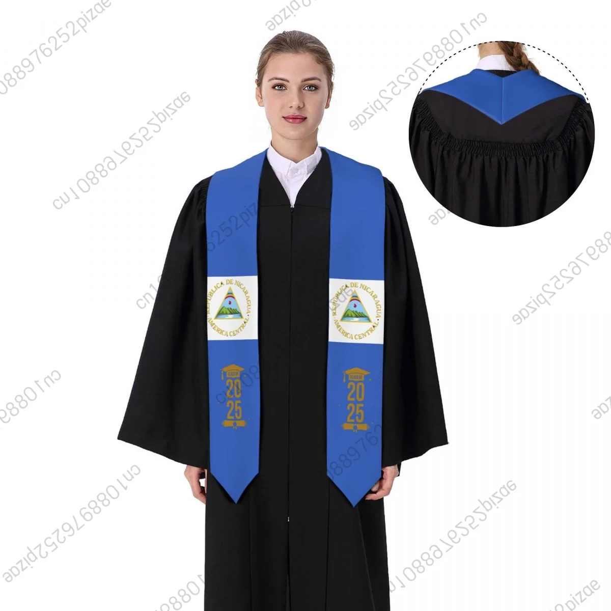 

New Nicaragua Flag Class Of 2025 183*13CM Graduation Stole Sash Scarf For International Students Proud