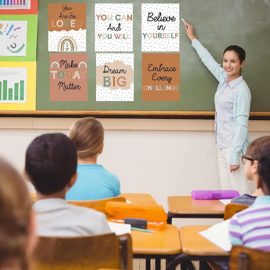 Nezyo 12 قطعة بوهو رسمت النقاط الفصول الدراسية الملصقات منقطة قوس قزح ملهمة جدار الفن التعليمية ملصق للفتيات بوهو Cl