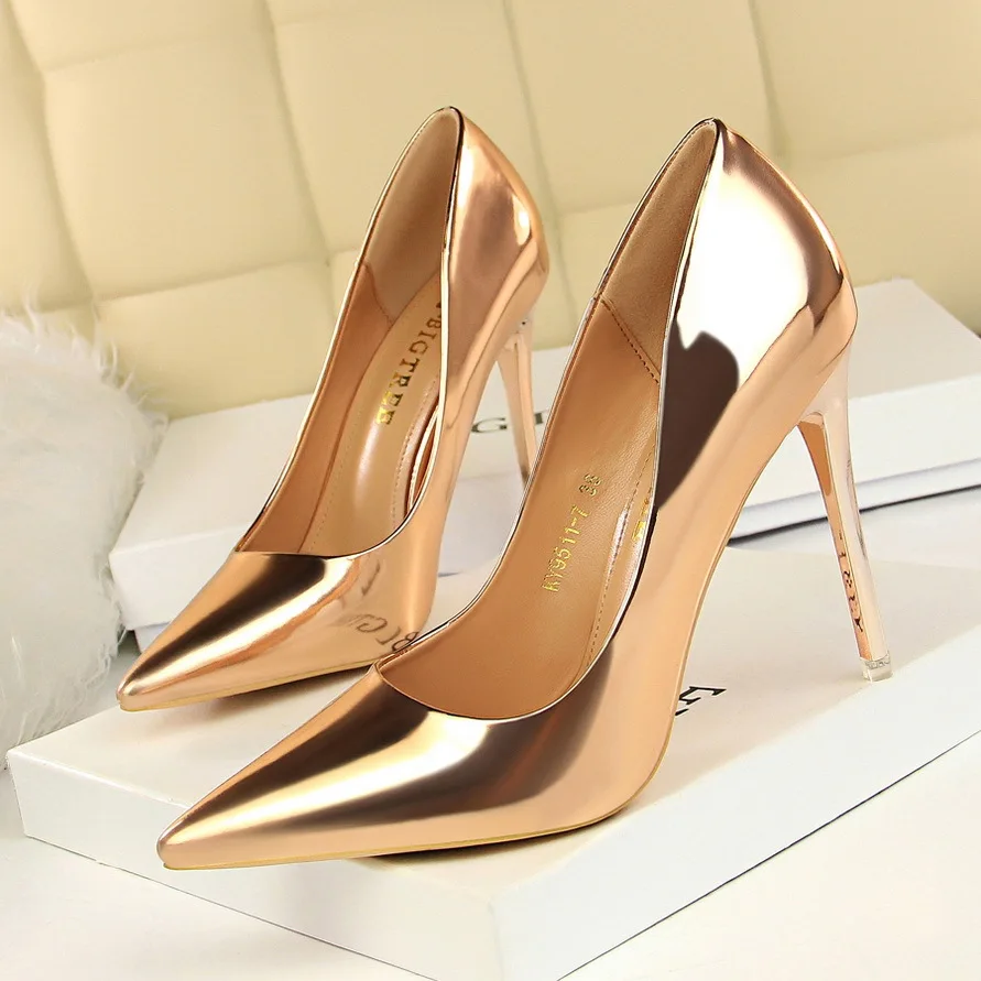 

BIGTREE Shoes 2023 Sexy Kitten Heels Women Pumps Patent Leather Stiletto Heels Women Wedding Shoes Female Pumps Plus Size 43