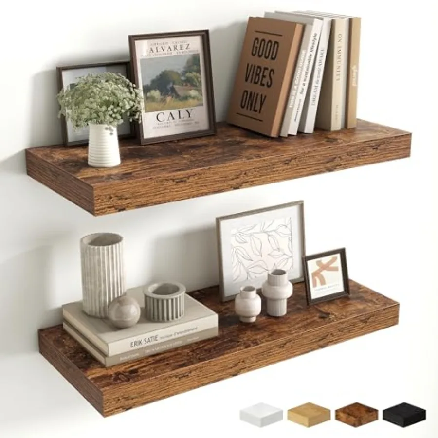

4 Inch Floating Shelves Wall-Mounted 0 Inch Deep Wall Shelves 4 x 0 Floating Shelf for Living Room Bathroom Bedroom Rustic Brow