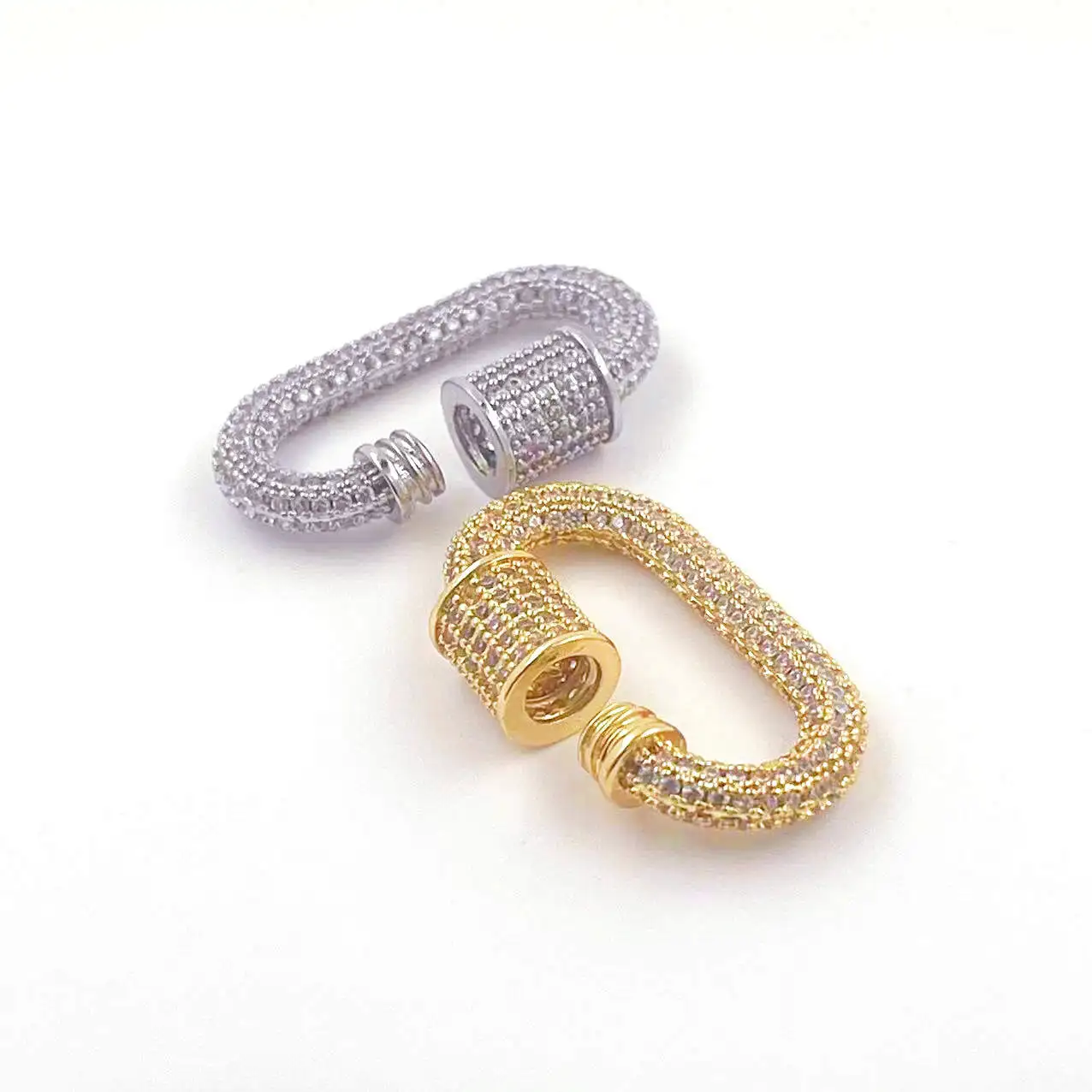 Luxury Carabiner Clasp Charms Jewelry Accessories, Brass Pave Zircon Climbing Button Pendant Necklace Bracelet Connector Jewelry