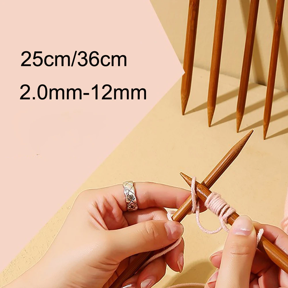 2-4pcs 2.0-12mm Double Pointed Bamboo Knitting Needles 25cm-36cm Carbonized Smooth Straight Needle For Sweater Glove Weave Craft